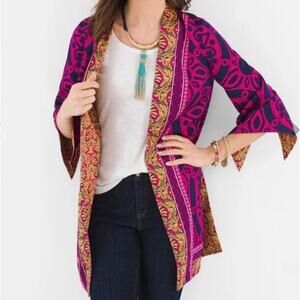 Chico's Fuchsia and Gold Patterned Kimono